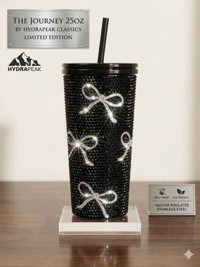 HydraPeak The Journey 25oz Black Crystal Bow Stainless Steel Tumbler